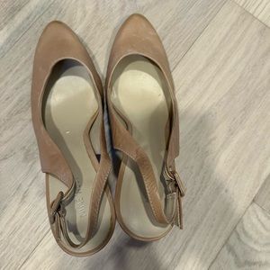 Nine West Nude Wood Heel Slingbacks